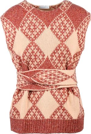 Ballantyne Oversized Knitted Gilet with Belt and Bold Argyle Pattern
