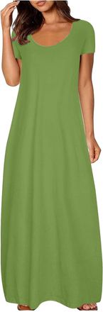 Generic Maxi Dresses for Women UK Plus Size Dress Wedding Guest Occasion 1940s Dress Midi Casual Short Sleeve V Neck Swing Casual Bohemian Party Dresses for W