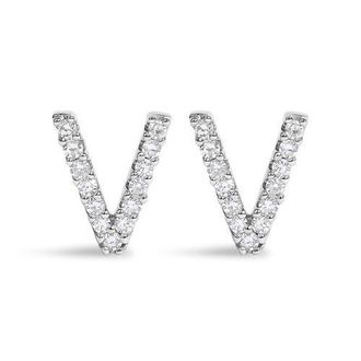 House of Brilliance 10K Gold 1/10 Cttw Diamond Initial A to Z Stud Earring in White Gold | V at Nordstrom