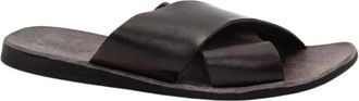 Brador Platte Kalfsleren Sandalen - Heren - Sandalen - Bruin - 42 EU - Leer - Schoenen