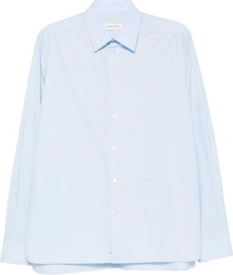 Lanvin Zijden overhemd met lange mouwen van nylon - Heren - Overhemden - Blauw - Maat: XL Zijde