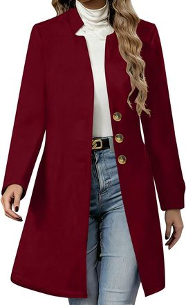 Generic Keepink Womens Long Trench Coat Plain Single Breasted Classic Wool Blend Overcoat Stand Collar Pea Coats Shawl Winter Warm Jackets Ladies Cardigans fo