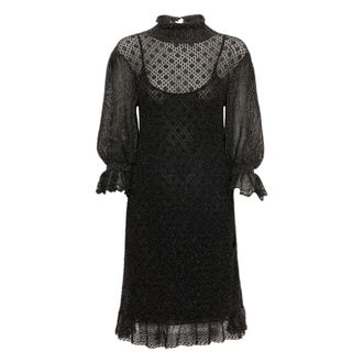 Chlo&eacute; Party Dresses, female, Black, Size: M Ruffled Puff-Sleeve Mini Dress