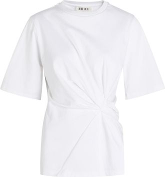 R&oacute;he Gathered Cotton T-shirt - White - 34 (UK6 / XS)