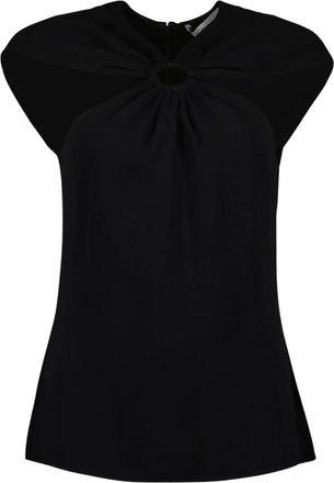Stella McCartney V-hals Viscose Blouse met Korte Mouwen - Dames - Blouses - Zwart - XS - Leer - Overhemden