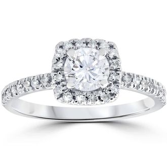 Pompeii3 1/2ct Diamond Cushion Halo Engagement Ring 10K White Gold Size Selectable