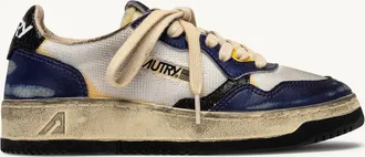 Autry MEDALIST LOW SUPER VINTAGE SNEAKERS IN WHITE AND TANZANITE LEATHER AND DRAGON MESH