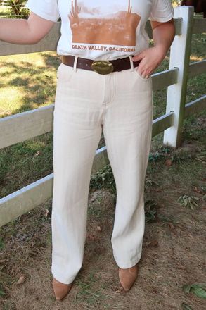 Mustard Seed Straight Leg Herringbone Pant In Oatmeal