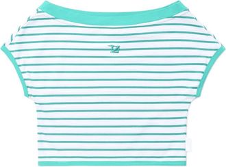 Izzue striped off-shoulder T-shirt - women - Spandex/Elastane/Cotton - M - White