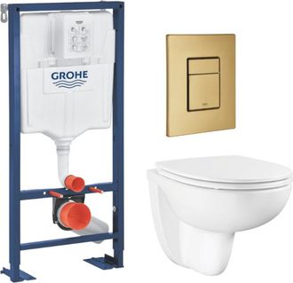 GROHE Pack Wc Suspendido Grohe Sin Brida Y Carenado + Asiento Bau Ceramic + Bastidor Autoportante + Placa De Accionamiento Cool Sunrise