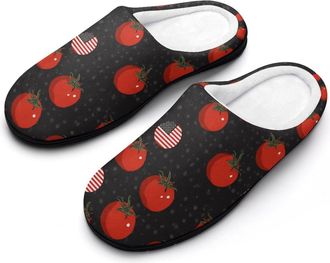 Generic Tomatoes U.S. Flag Funny Mens Cotton Slippers Soft Non-Slip Rubber Sole House Slipper Indoor Outdoor