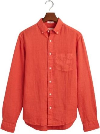 GANT Linnen Regular Fit Overhemd - Heren - Casual Overhemden - Oranje - M - Linnen - Overhemden