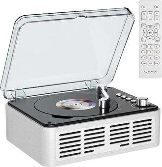 OEM Reproductor De Cd Bluetooth Con Altavoces Y Radio Fm Vintage, Reproductor De Cd Con Soporte Usb Y Aux, Reproducci&oacute;n De Audiolibros, Blanco
