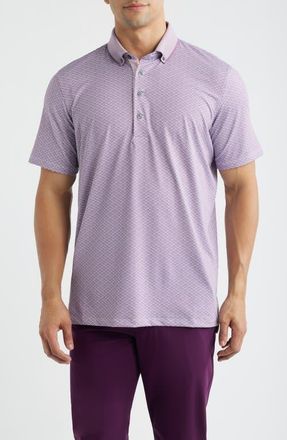Greyson Guardian Geo Print Performance Button-Down Golf Polo in Fig at Nordstrom, Size Xx-Large