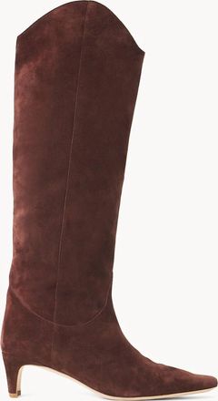 Staud Womens Suede Western Wally Boot In Mahogany