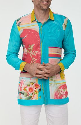 Ranee&rsquo;s Tropical Button-Up Resort Shirt in Aqua at Nordstrom Rack, Size X-Large