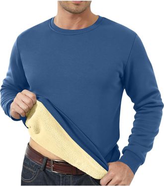 Generic Sweatshirts for Men UK Fleece Lined Long Sleeve Thermal Tops Crew Neck Warm Jumper Mens Sherpa Fleece Pullover Winter Clothing (UK, Alpha, 4XL, Regula