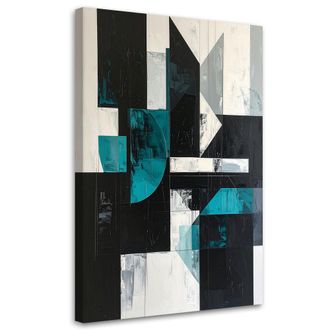 Feeby Cuadro En Lienzo, Formas Geom&eacute;tricas Turquesa Y Negro, 80x120