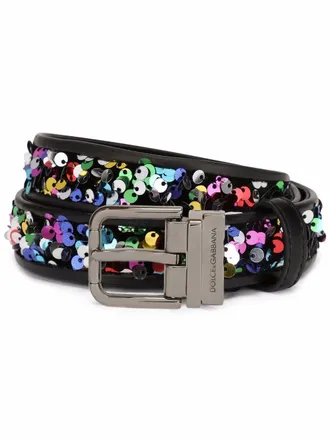Dolce & Gabbana sequin buckle belt - men - Calf Leather/Calf Leather/Polyester - 95 - Black