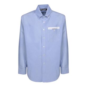 Palm Angels Casual Shirts, male, Blue, Size: M Blue Shirt with Classic Collar