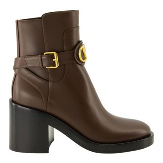 Valentino Garavani Heeled Boots, female, Brown, 7 UK, Brown Vlogo Ankle Boots