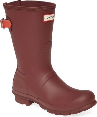 Hunter Womens Original Short Back Adjustable Rain Boot In Rumbling Red/siren