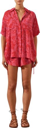 Shona Joy Silk Short Sleeve Relaxed Shirt In Portea