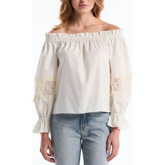 Shelli Segal Embroidered Off-the-Shoulder Long Sleeve Top in Start White at Nordstrom Rack, Size X-Small