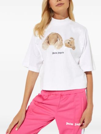 Palm Angels bear-print crop top - White