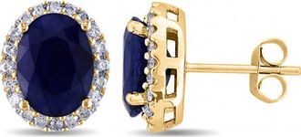 Allurez Oval Blue Sapphire & Halo Diamond Stud Earrings 14k in Yellow Gold at Nordstrom