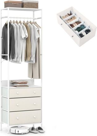 Costway Clothes Rack Freestanding Closet Organizer with Drawers-White