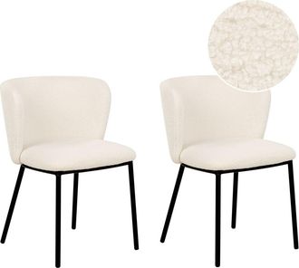 Beliani Conjunto de 2 sillas de comedor boucl&eacute; blanco crema