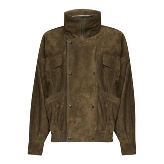 Saint Laurent Double Collar Leather Jacket - Dames - Jassen - Groen - Maat: XS Leer