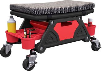 HOMCOM Rolling Mechanic Stool - 135kg Capacity Workshop Stool - Black | TJ Hughes