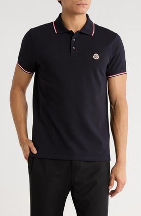 Moncler Tipped Cotton Piqu&eacute; Polo in Blue at Nordstrom, Size Xxx-Large