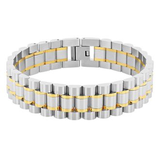Robert Alton Watch Link Mens Stainless Steel Bracelet with Yellow Finish