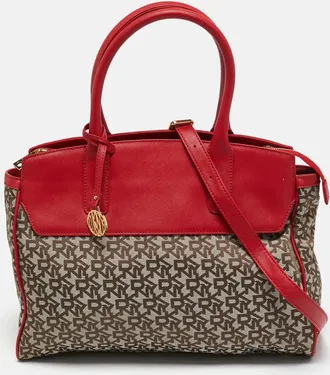DKNY Dkny Red/beige Monogram Fabric And Leather Zip Tote