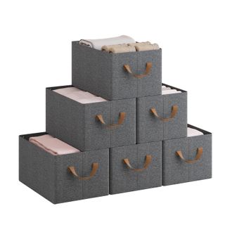 Woltu Juego De 6 Cajas De Almacenamiento Plegables, Contenedores De Tela Con Asas, 37,5x26x20 Cm, Gris+marr&oacute;n - Woltu