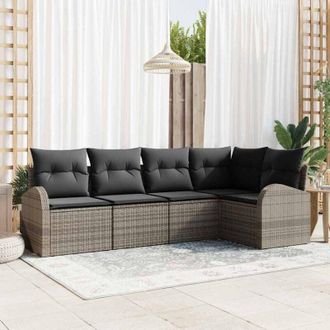vidaXL Vidaxl - Conjunto De Sof&aacute; De Jard&iacute;n Con Coj&iacute;n 5 Pcs Gris Polirat&aacute;n