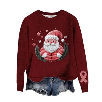 Generic Womens Jumpers Xmas Clothes for Woman Santa Claus Casual Long Sleeve Tops Reindeer Jumper Gnomes Stripe Sweatshirt Fair Isle Fine Knit Loose Pullover 