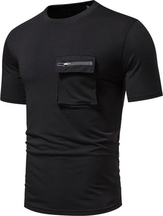 Generic Mens Bodybuilding Athletic Shirts T-Shirts Muscle Gym Workout Top Short Sleeve Mens Solid Colour Crew Neck Short Sleeve Zip Pocket Casual Athletic T-S