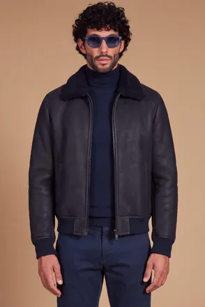 D'Arienzo Montone Shearling blu bomber collo camicia DArienzo, Seleziona Taglia 46, Colore Blu