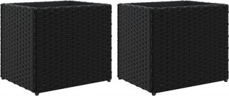 vidaXL Garden Planters 2 pcs Black 36x30x32 cm Poly Rattan vidaXL