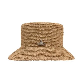 Vivienne Westwood Hats, female, Beige, Size: M Raffia Bucket Hat