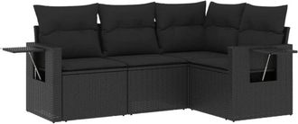 vidaXL Juego De Sof&aacute;s Jard&iacute;n 4 Pzas Con Cojines Rat&aacute;n Sint&eacute;tico Negro Vidaxl