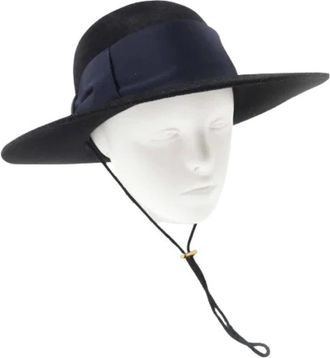 Gucci Pre-owned Wollen Rayon Konijnenvilthoed - Dames - Vintage Accessoires - Zwart - ONE Size - Wol - Vintage
