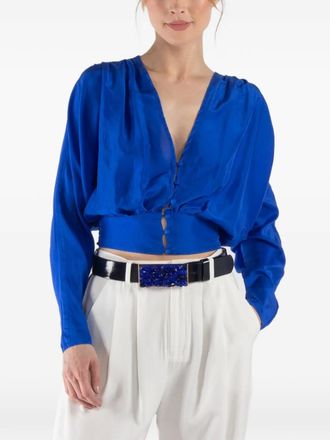 Forte_Forte Habotai V-neck button silk shirt - Blauw