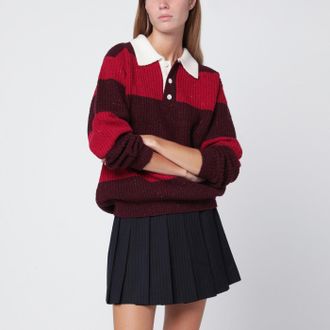 Dunst Red/Burgundy Striped Wool Blend Polo Shirt