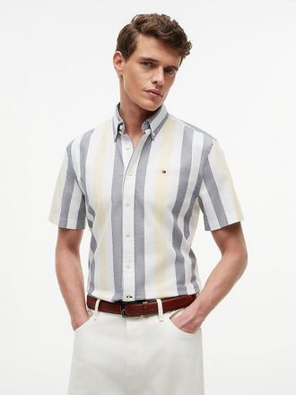 Tommy Hilfiger Mens Regular Fit Striped Stretch Oxford Shirt - Yellow - XXXL