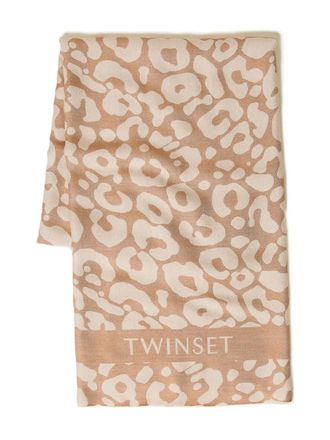 Twin-Set leopard-print fringed scarf - women - Metallized Polyester/Viscose - One Size - Brown